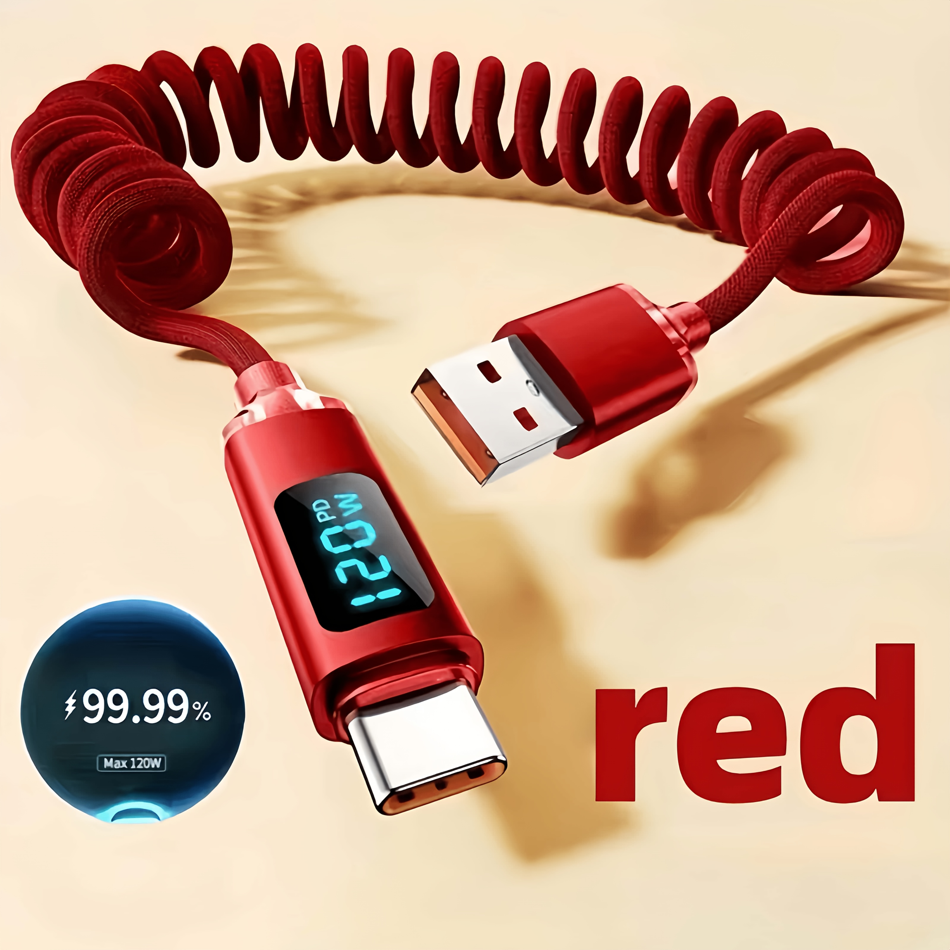 TEMU Câble de données Charge vert, rouge, noir avec affichage numérique et données de d', câble USB-C, longueur 3,3 pi-6,6 pi, câble de charge ,
