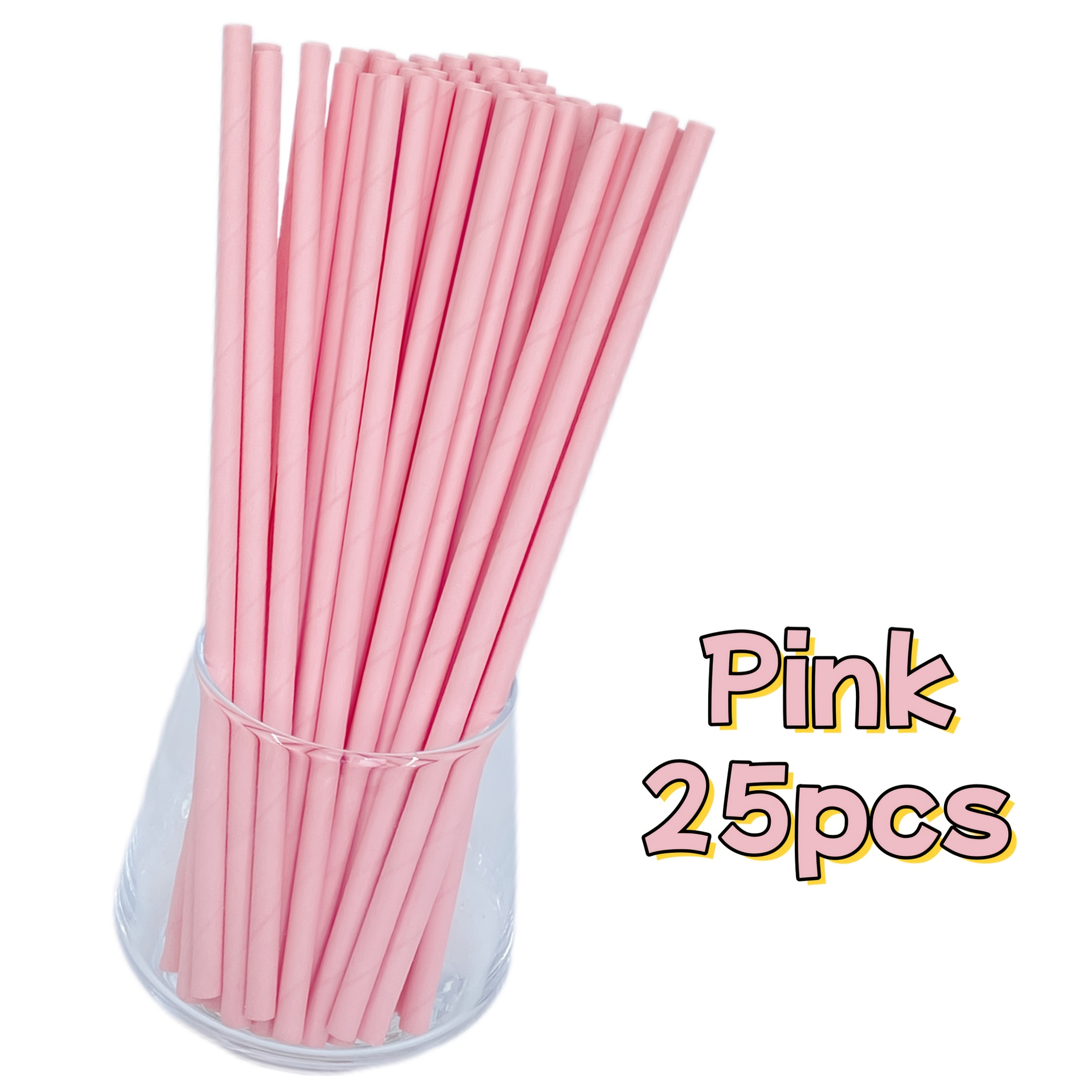 Image of Pink Disposable Paper Straws, 25pcs, Suitable For Parties And Gender Reveal Celebrations
