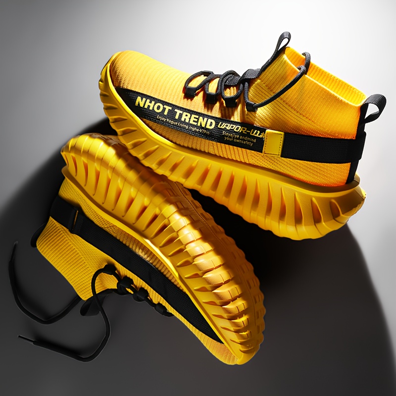Men's Fashion Mid-Top Shoes, Men's Casual Sneakers, Breathable Mesh, Lightweight and Shock-Absorbing, Wide Elastic Band Design for a Snug Fit