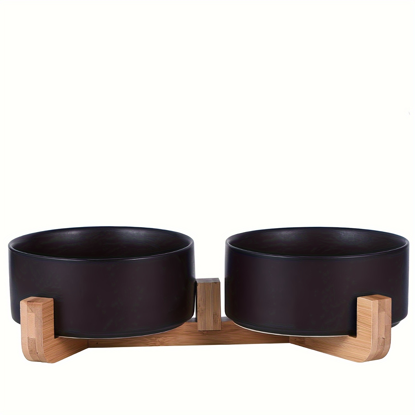 

3pcs/set, 2pcs Black Ceramic Pet Bowls With Wooden Stand For Food & Water, Non-slip Weighted Modern Pet Dining Set, Suitable For Cats & Small Dogs, 13.5 Oz Capacity