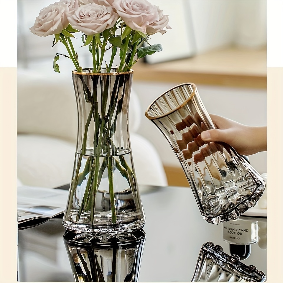 

Vase, Elegant Striped Pedestal Flower Vase, Style, For Living Room, Bedroom, Coffee Table, Office Desk, Reception Area