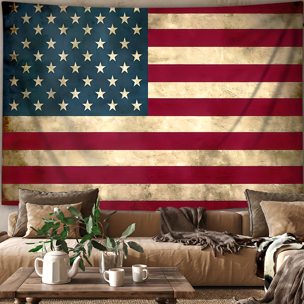 

1pc Independence Day Tapestry, American Flag Large Size Backdrop Background, Bedroom Aesthetic Hanging Tapestry For Bedroom Office Living Room Home Decor, With Free Accessories