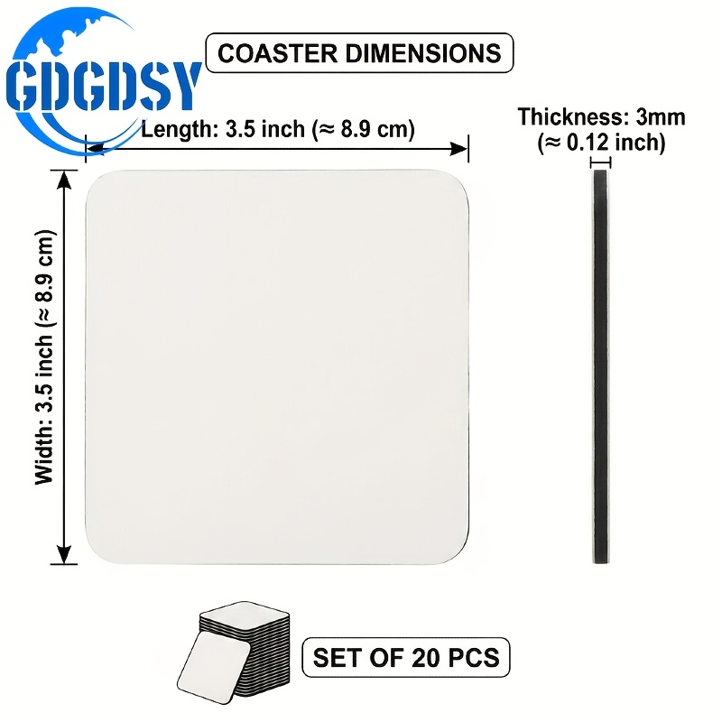 TEMU 20pcs 3.5 X 3.5 Inch Square Sublimation Coaster Sublimation Blank Cup Coasters Square Blank Rubber Coasters Heat Transfer Cup Mat For Small