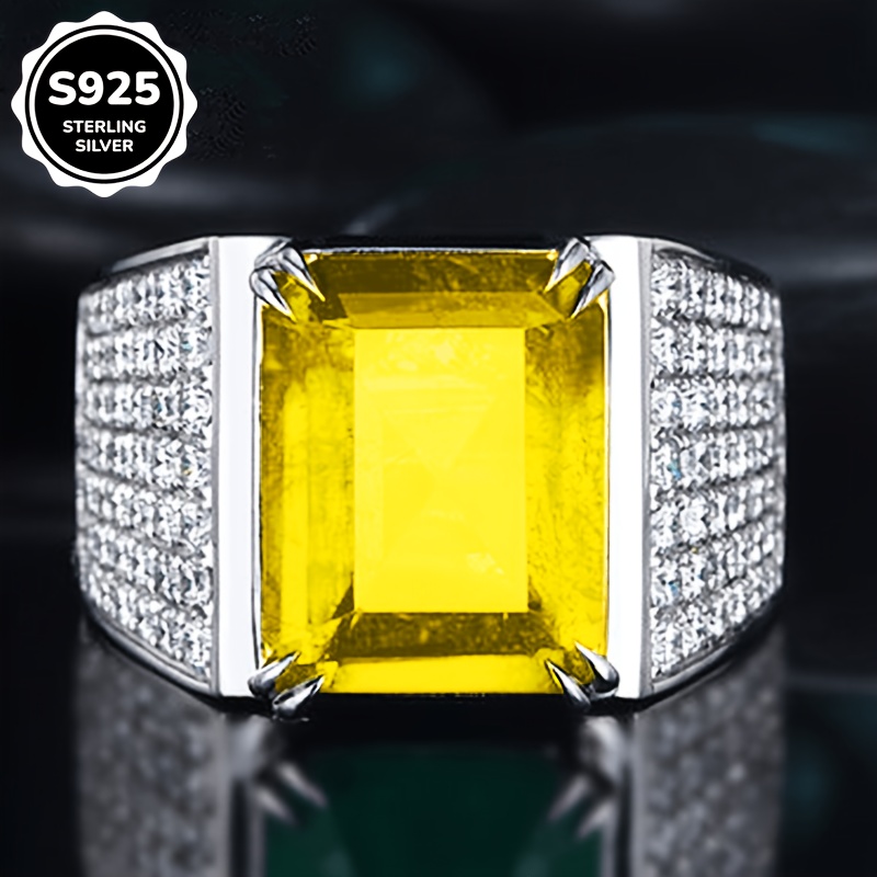 Image of 1pc S925 925 Silver Exquisite Edge Micro-inlaid Full Inlaid Square Synthetic Green Synthetic Zircon​ Men's And Women's Ring Opening Adjustable High-quality Jewelry Daily Casual Party Wear About 8.1