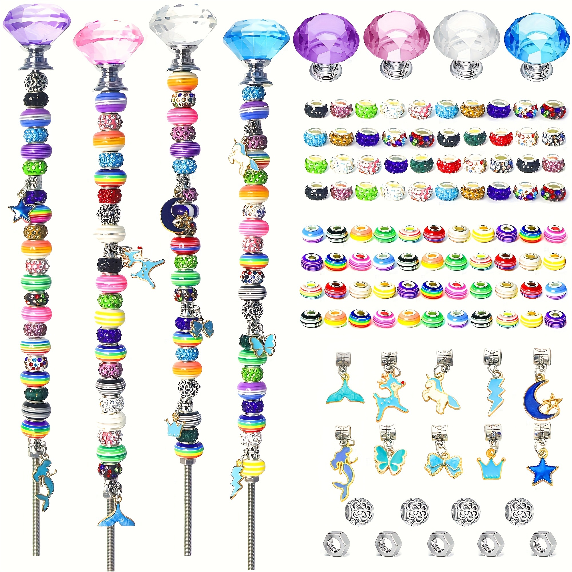 

58-piece Crystal Garden Stake Set - Beaded & Topped Design For Outdoor Decor, Perfect For & Parties, Durable 304 Stainless Steel