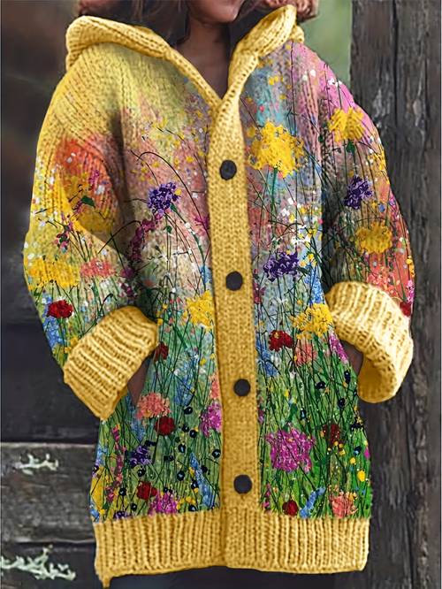 2025 popular autumn and winter cardigans with hats 2d flat pattern digital printing womens sweaters with long sleeves and loose button designs fashionable casual and items seasonal low items hot selling
