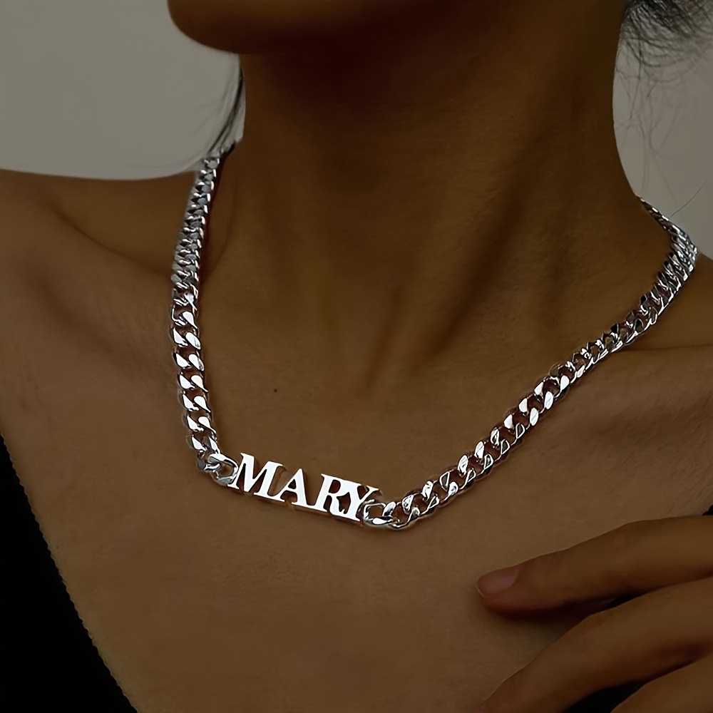 TEMU Collar con minimalista personalizado, exquisito collar de cadena gruesa de acero inoxidable 304L, estilo retro hip-hop, chapado en oro de ,