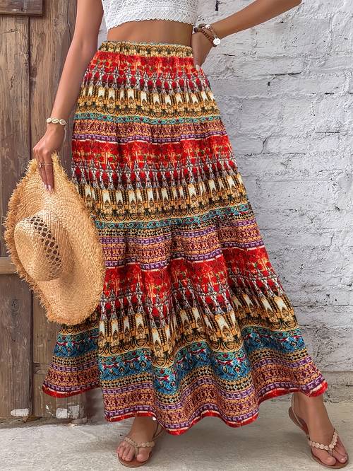 elegant bohemian style all high waist hem beach skirt