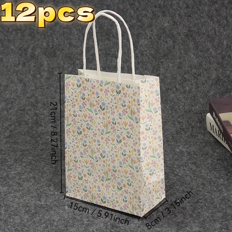 Image of 12pcs Bulk Paper Gift Bags With Sturdy Sturdy Paper Handle - Large Floral Print Party Favor Bags For Wedding, Birthday, Shower, Wedding Favors, Treat Bags For - Elegant Color For Chocolates, Sweets