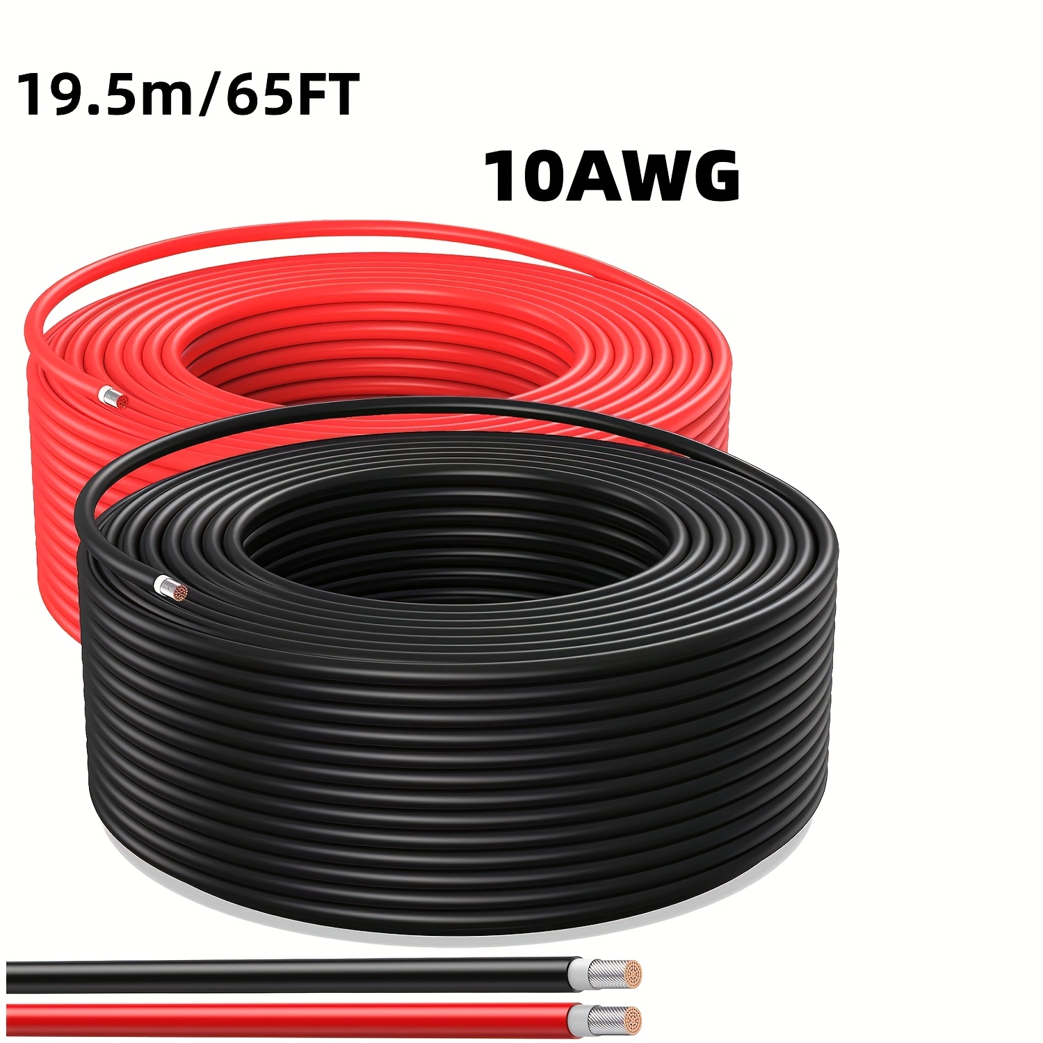 Image of 10awg (6mm²) Black/ Copper Wire, Solar Panel Extension Cable (30ft/50ft/65ft/100ft), Ideal For Outdoor Automotive Rv Marine Solar Panels