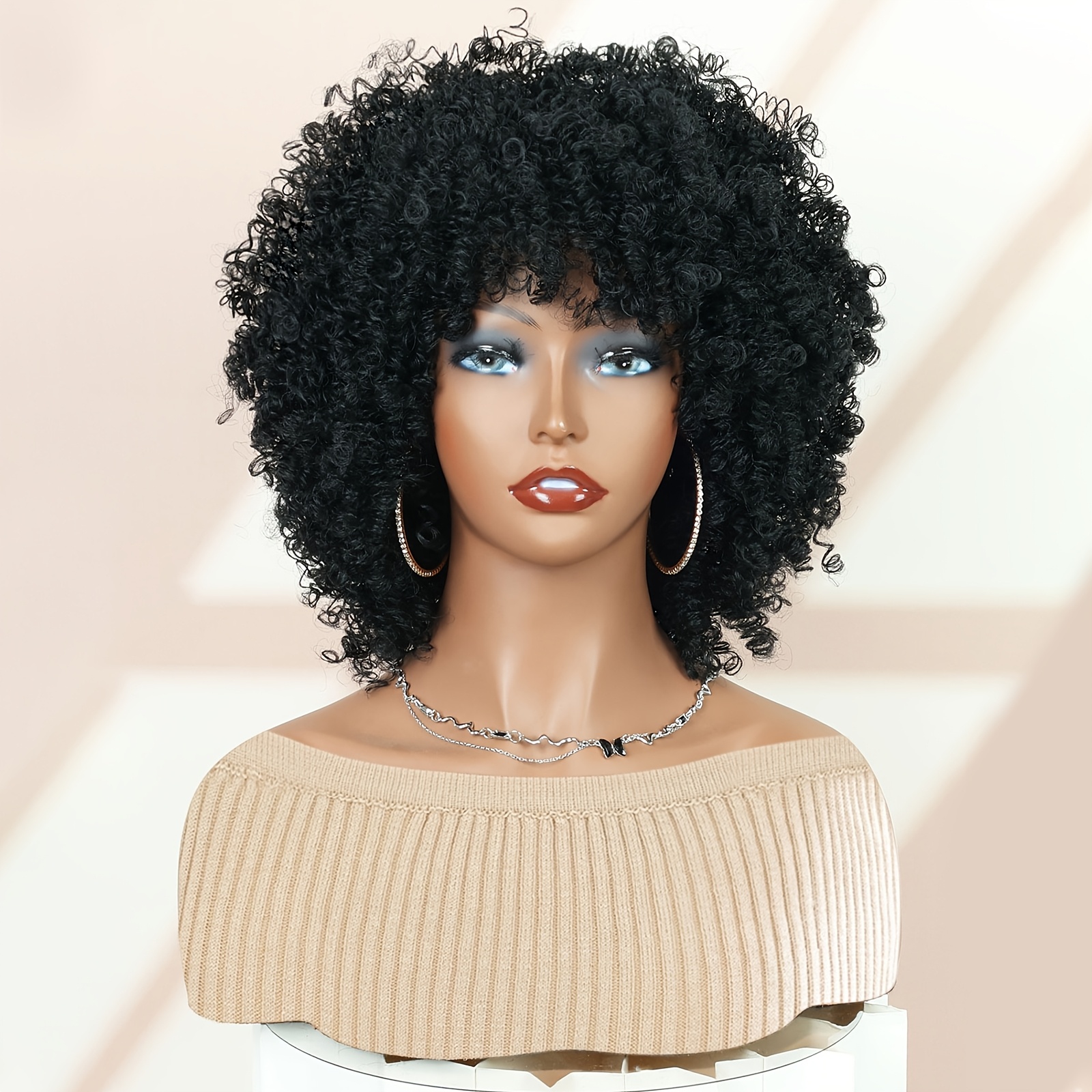 TEMU Short Wigs Side Part Afro Curly Wig Heat Fiber Synthetic Full Wigs For Women