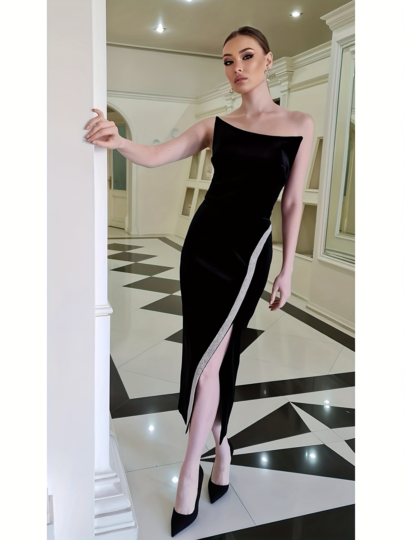 glitter panel split thigh velvet tube dress | Temu Mauritius
