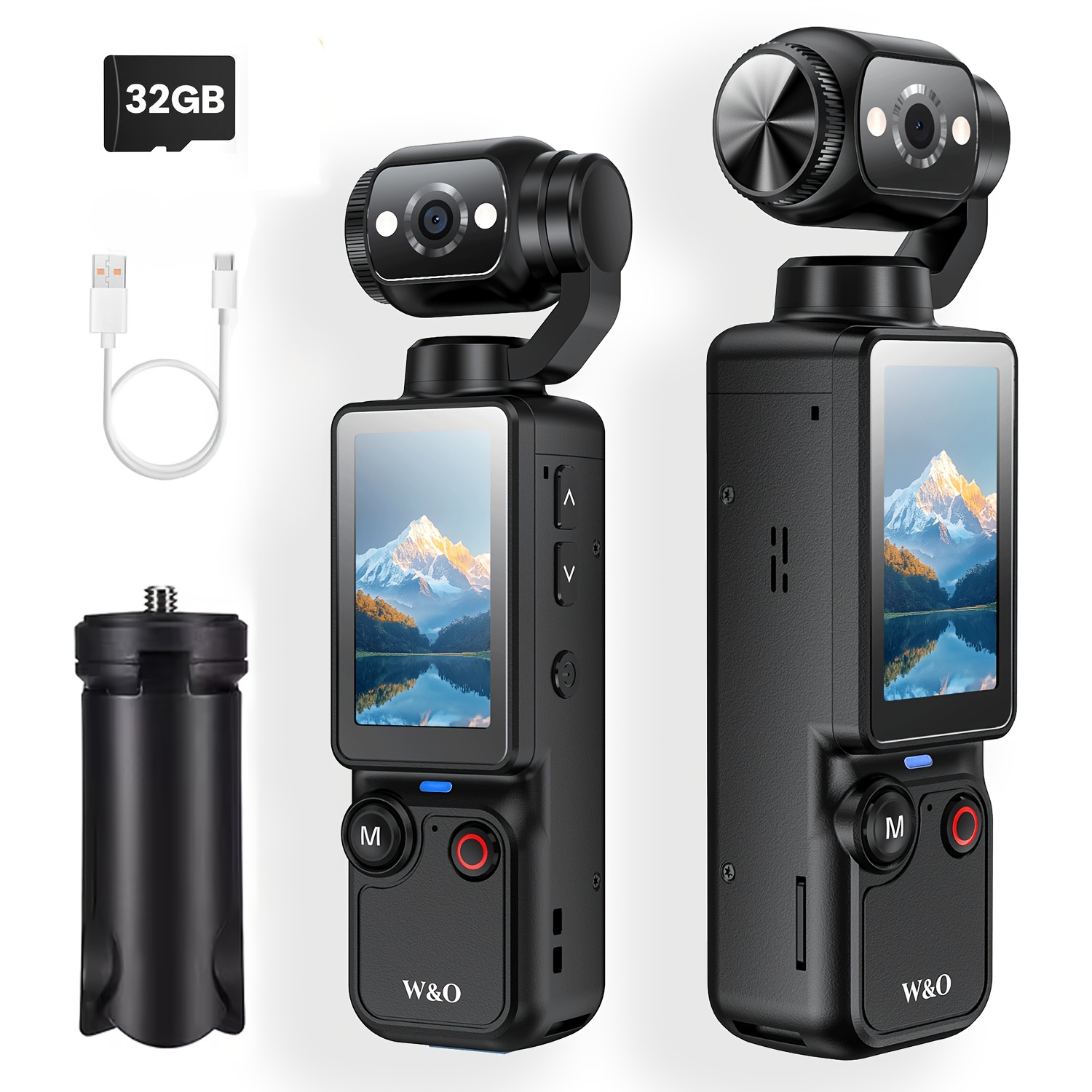 TEMU W&O Caméra de poche d'enregistrement vidéo - Portable, rechargeable, caméra de journal vidéo, stabilisateur de poche portable pour sports de |