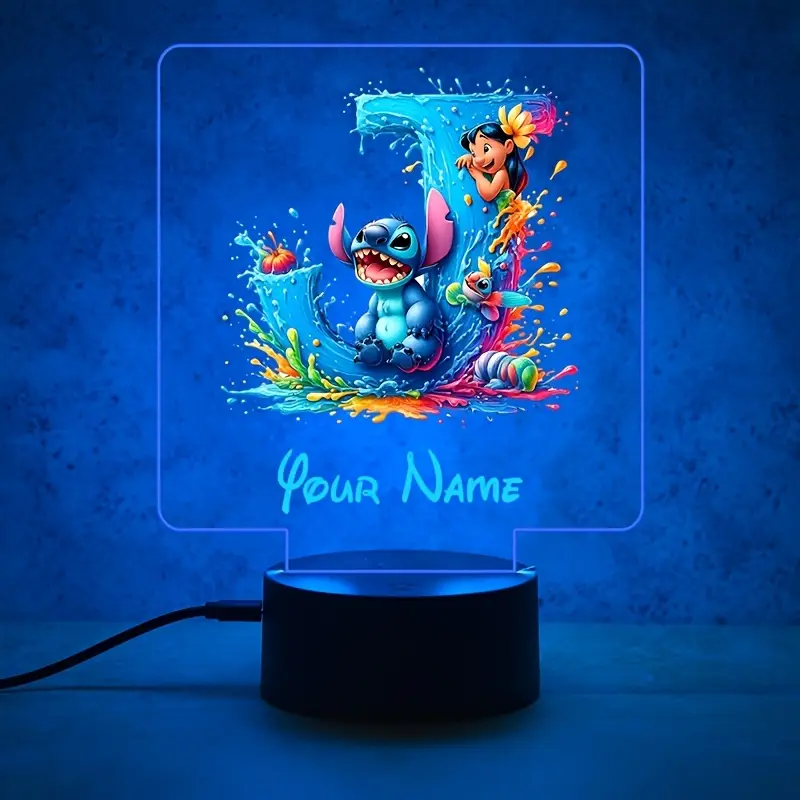 a personalized acrylic night light featuring a cartoon design of disneys and with customizable with a name color changing led table lamp for usb or batteries a usb cable batteries not included suitable for decorating bedrooms living rooms and other spaces Product details 9