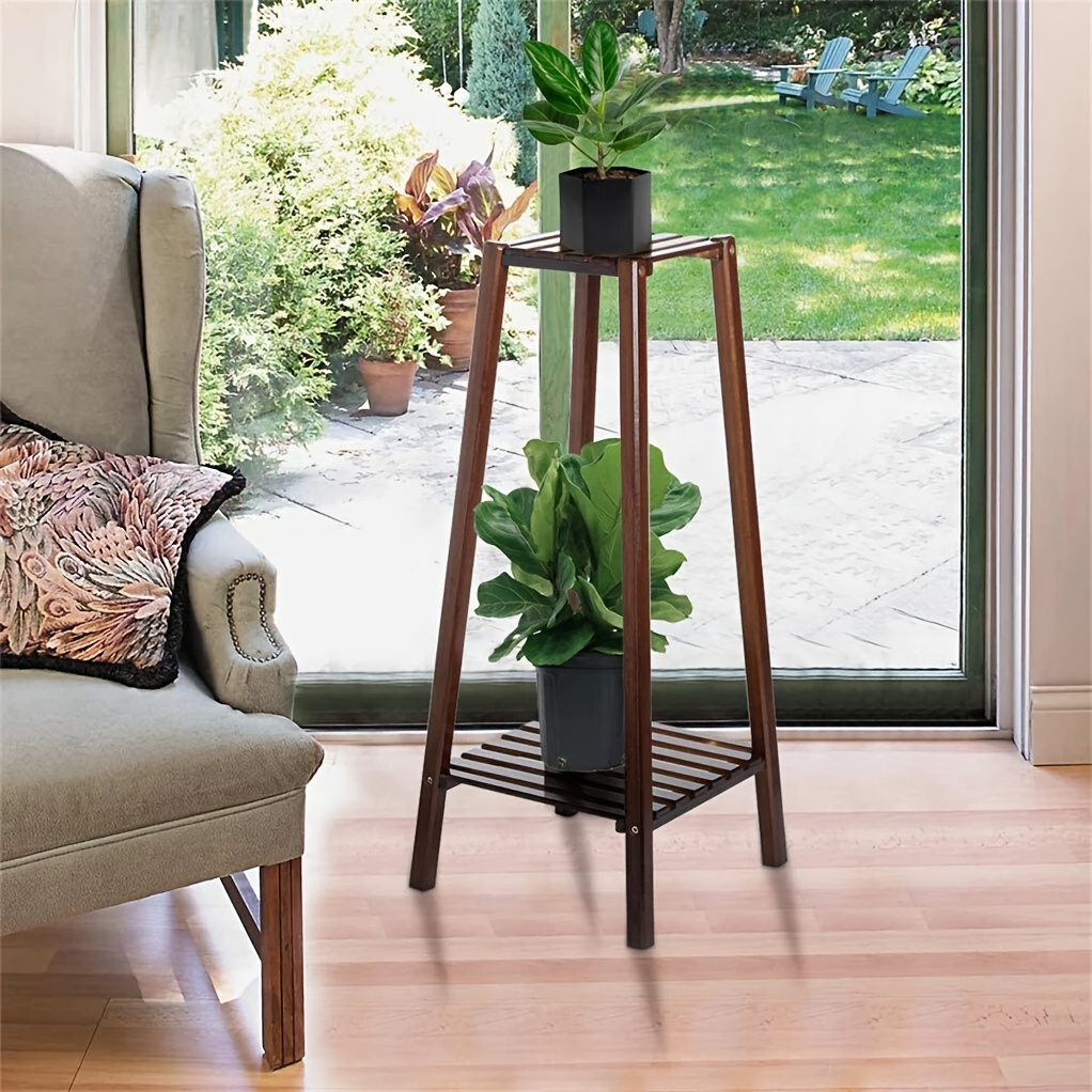 Image of 76 Cm High 2-tier Bamboo Plant Stand, Ideal For Indoor And Outdoor Use, Rustic Flower Pot Holder Perfect For , Patios, And Corners