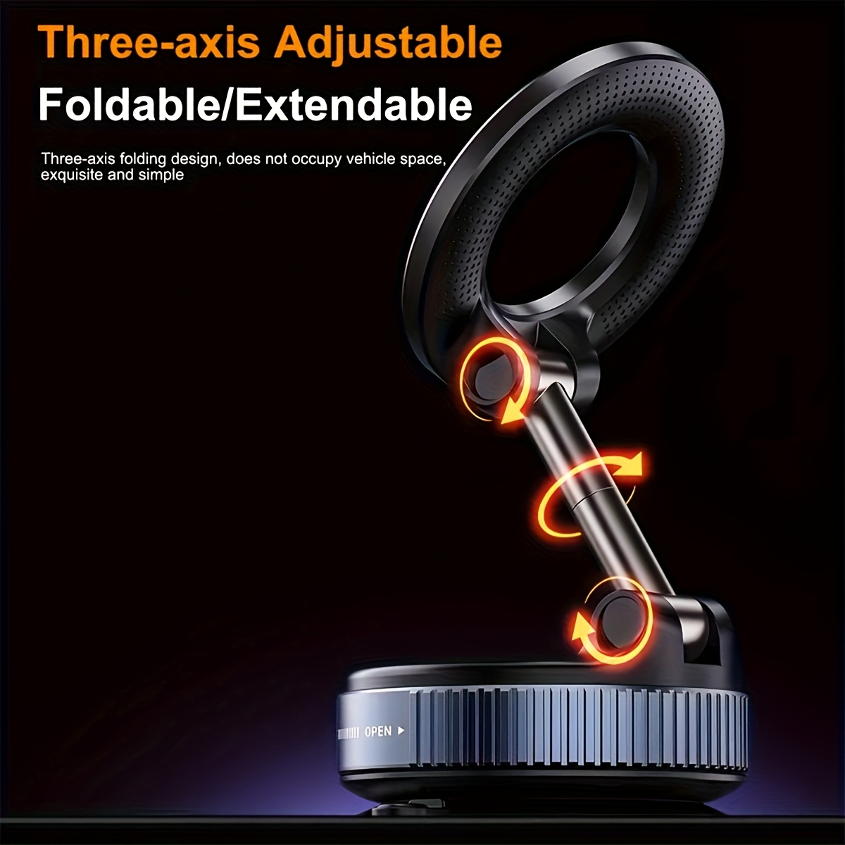 super strong n52 magnetic phone holder   aluminum alloy 360 rotatable and foldable design with vacuum suction cup   car dashboard bathroom tiles and glass   Product details 2