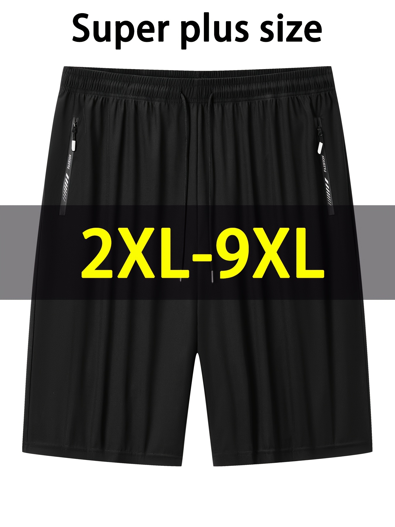 Men'S Plus Size Lightweight Summer Shorts - Stretchy, Breathable Fabric with Zipper Pockets, Casual Style, Solid Color, Sizes 2XL-9XL, PLUS SIZ