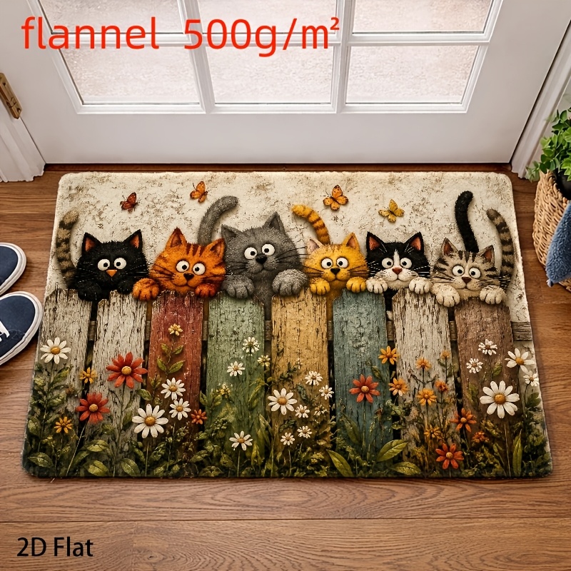 TEMU 2d Flat Cute Kitten And Floral Pattern Floor Mat, Rug, Doormat, Carpet For Living Room, Bedroom, Kitchen, Bathroom, Balcony, , Porch, Office,
