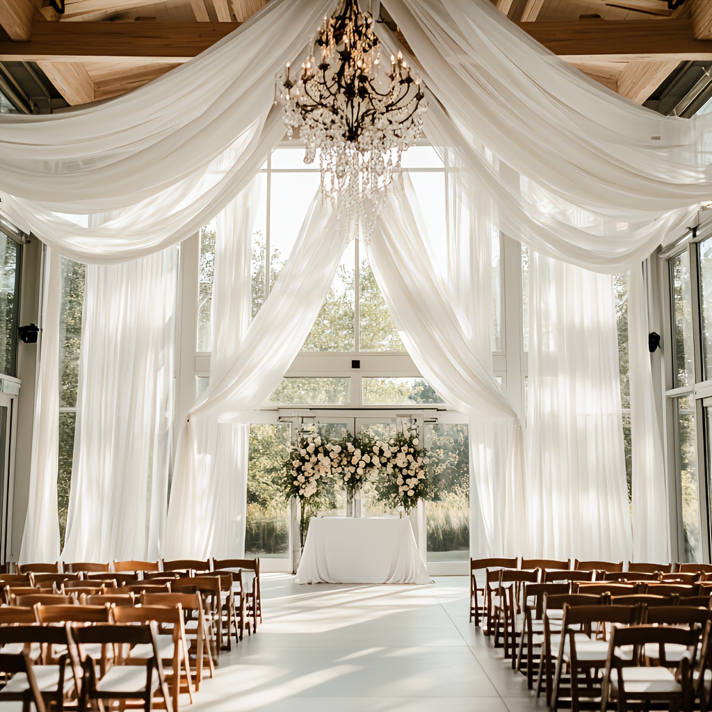 Image of 1pc, Large Size Wedding Arch Curtain Decoration 26.2-39.4ft Long Chiffon Gauze Fabric - Romantic Ceremony Evening Dress -wedding Supplies - Stage Backdrop- Christmas And Halloween Decor