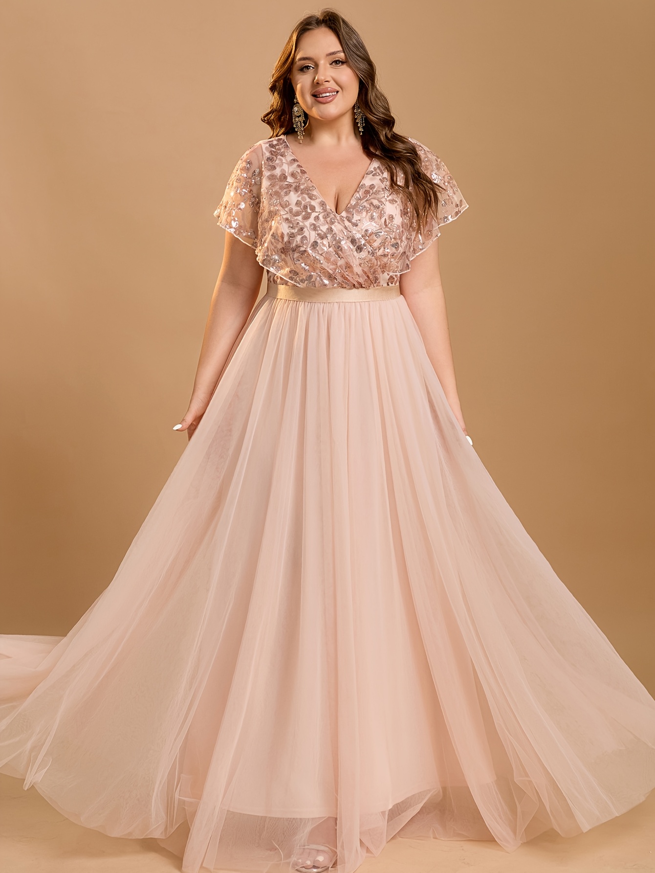 HOT ! V Neck Plus Size Evening Gowns Plus Size Womens Plus Size V Neck Sequin Evening Dress Temu New Zealand