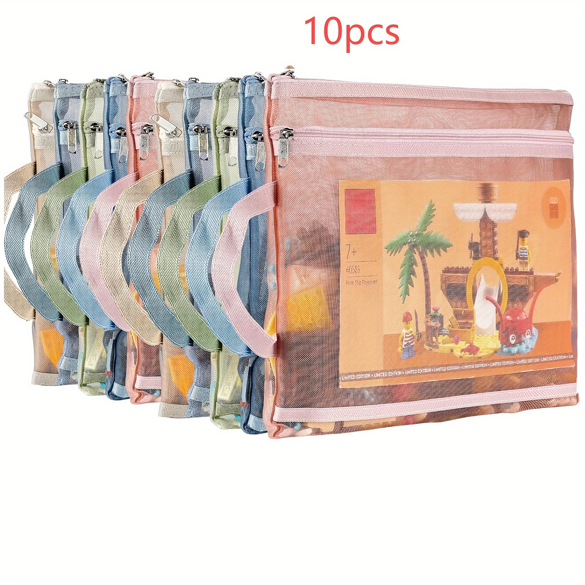 TEMU 10- Pvc Pouches, Double- A4 Storage Bags Handles For Toys, Puzzles, , Office & School Supplies Organization