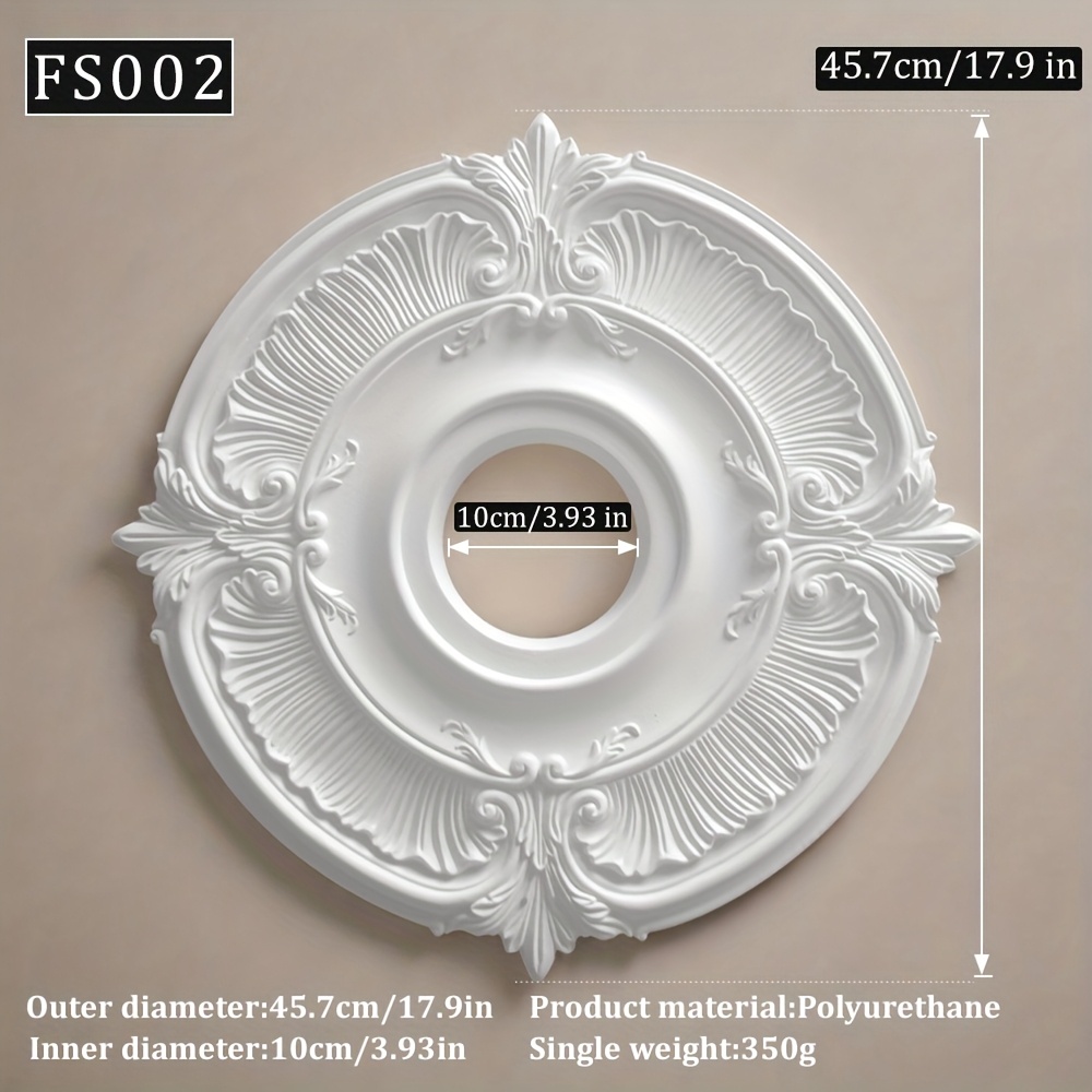 E-shop Elegante französische Deckenmedaillons aus PU-Material, 12,9 Zoll 17,9 Zoll, dekorative Sockel für Deckenleuchter Ventilatoren, weiße matte