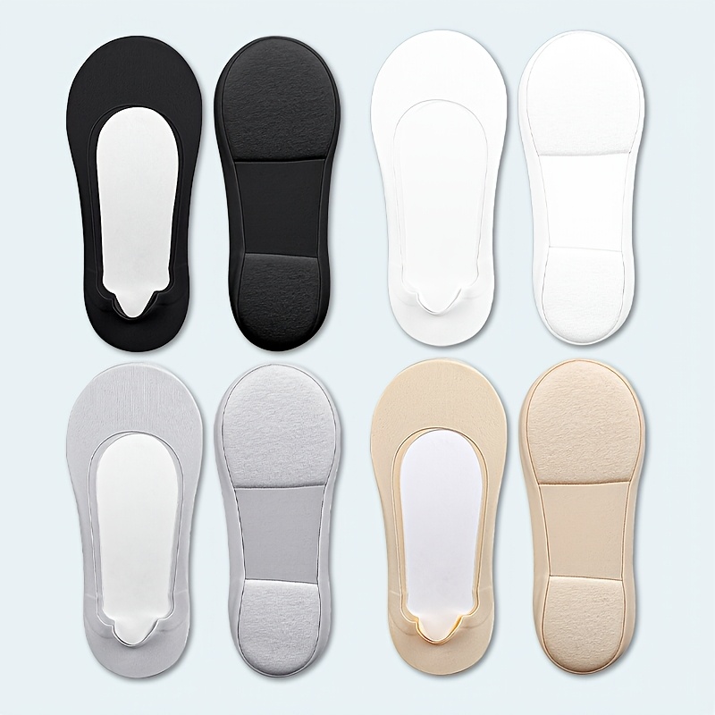 TEMU Lot de 4 paires de chaussettes bateau pour femme, couleur unie, à semelle antidérapante absorbant les chocs, en tissu de fibre de glace,