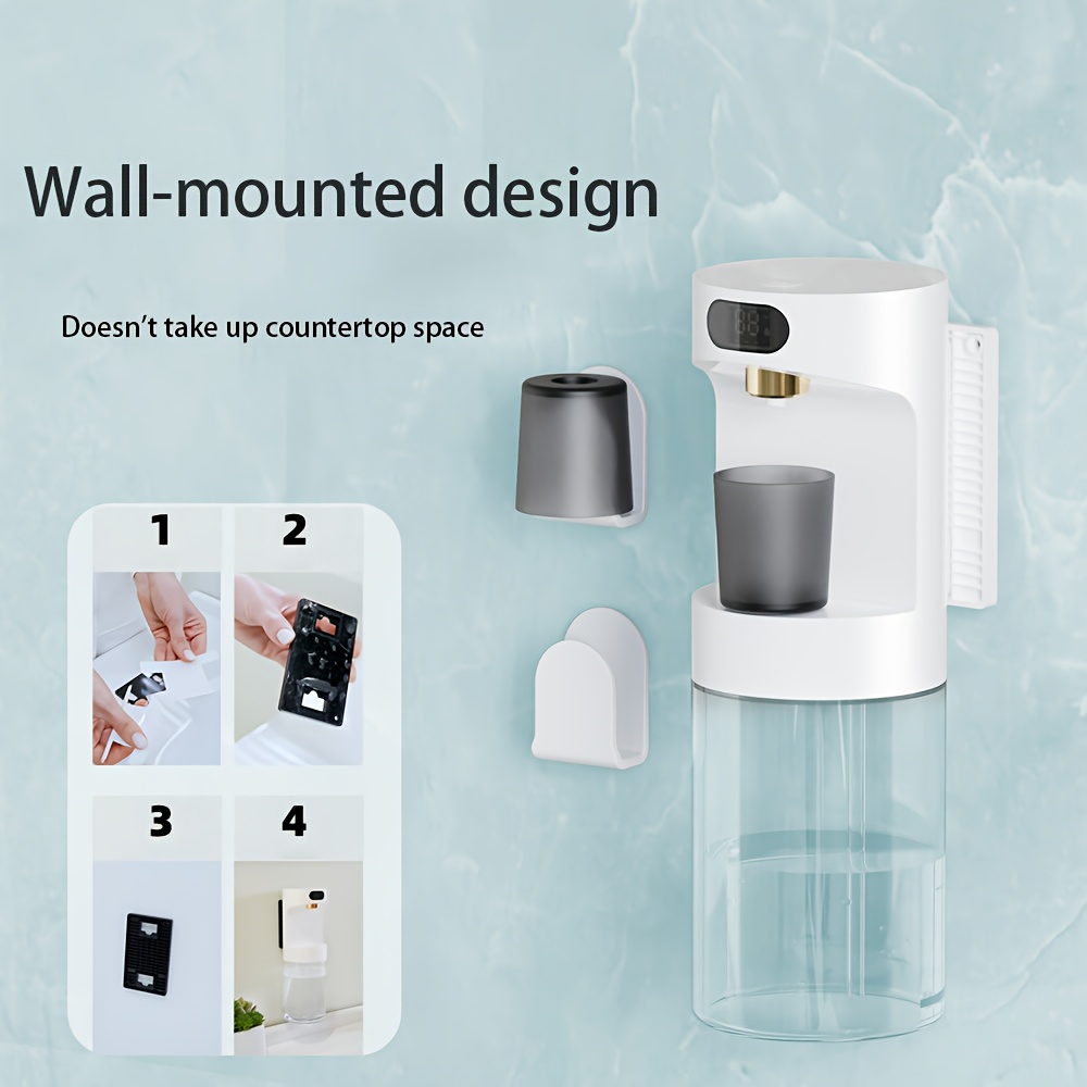 [Smart Mouthwash Dispenser] USB Rechargeable Smart Automatic Mouthwash Dispenser | Wall-Mounted, Space-Saving Design, 600ml Capacity, LED Display, Anti-Splash & Dustproof | Ideal for Bathroom & Modern Home Use, Bathroom Hygiene Essentials, Durable Plastic Construction, Tooth Brush Holder