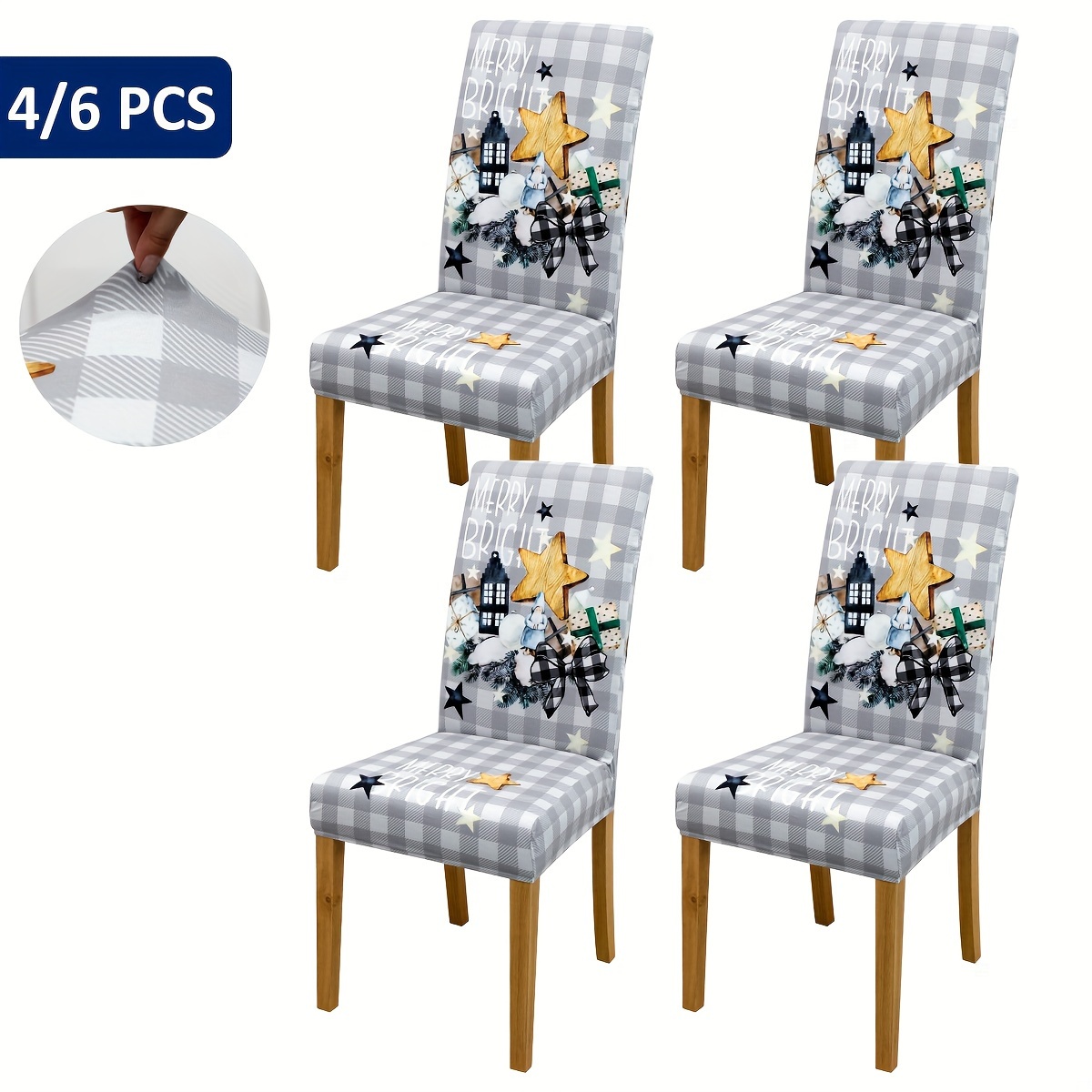 

4/6pcs Christmas Star Christmas Gift Print Chair Cover Home Decoration Holiday Suitable For Restaurant Living Room Digital Positioning Print