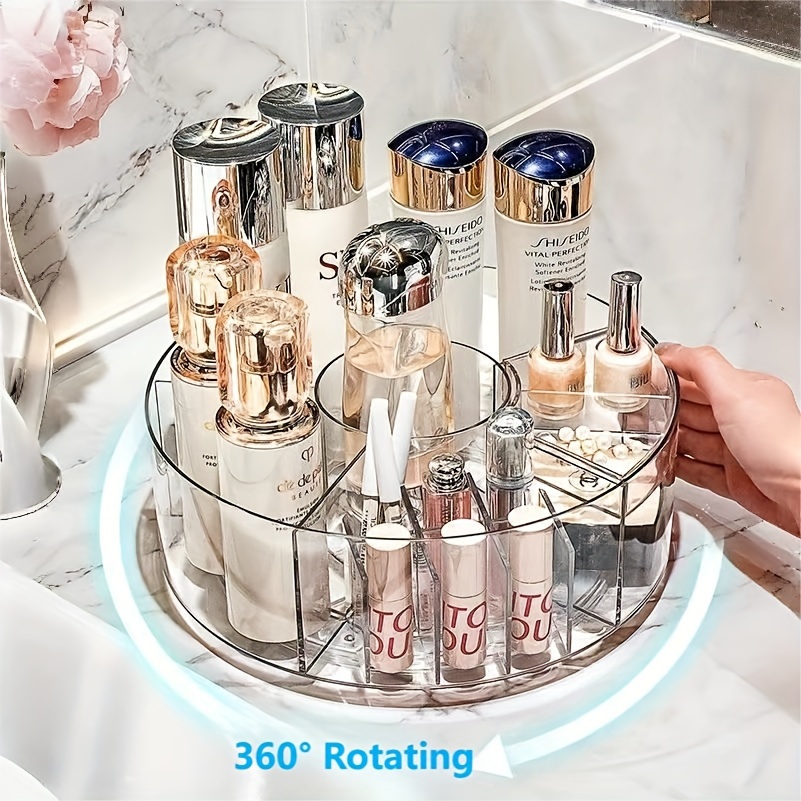 

1pc 360° Rotating Makeup Organizer, Transparent Acrylic Cosmetic Storage With 6 Adjustable Compartments, Diameter 25.5cm/10in For Bathroom Vanity And Drawer Display Cases