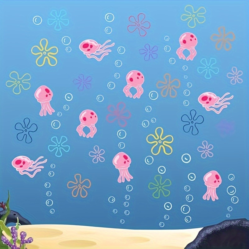 

6pcs Wall Decals - Jellyfish & Bubble Designs, Removable Pvc Stickers For Bedroom, Bathroom, Aquarium & Glass Tank Decor