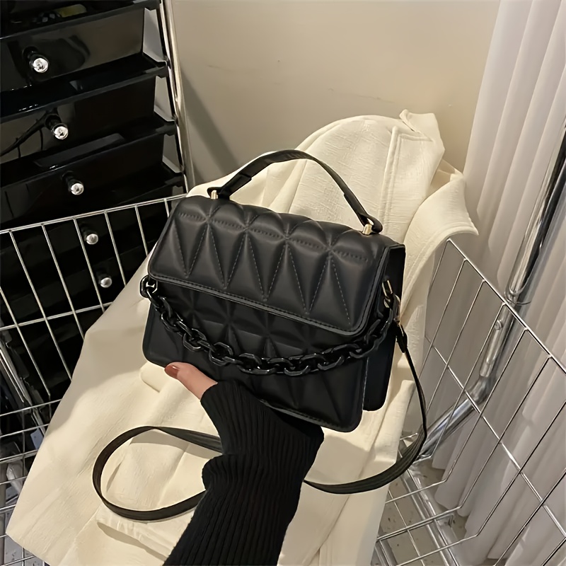 1pc Bolso Bandolera Mini, Negro con Cierre Magnético y Correa Ajustable, Diseño Acolchado, Bolso de Mano Casual para Mujer, Bolso Bandolera Pequeño