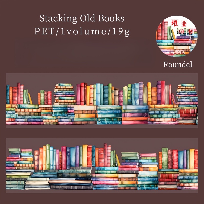 Image of 1pc Book Pet Tape - Vibrant Diy Crafting Tape With Bookshelf & For Scrapbooking, Gift Wrapping, And Office Decor