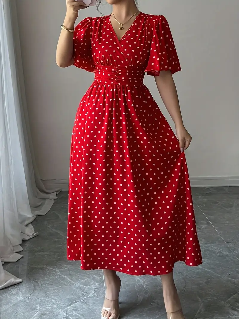Fashion Target Red Polka Dot Dress FDSUFDY Summer Dress For Women Square Neck Butterfly Sleeve Shirred Fashion Target Red Polka Dot Dress FDSUFDY Summer Dress For Women Square Neck Butterfly Sleeve Shirred