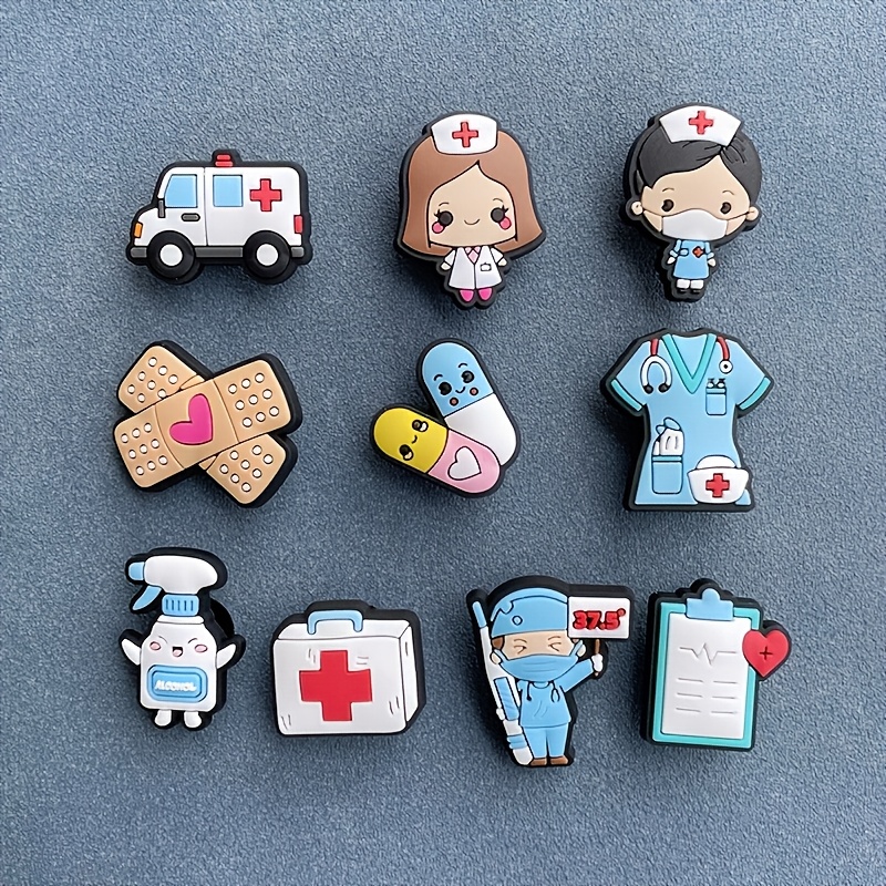 Image of 10pcs Nurse Theme Shoe Charms Set, Pvc Removable Medical Cartoon Decorative Additions, Christmas Gift