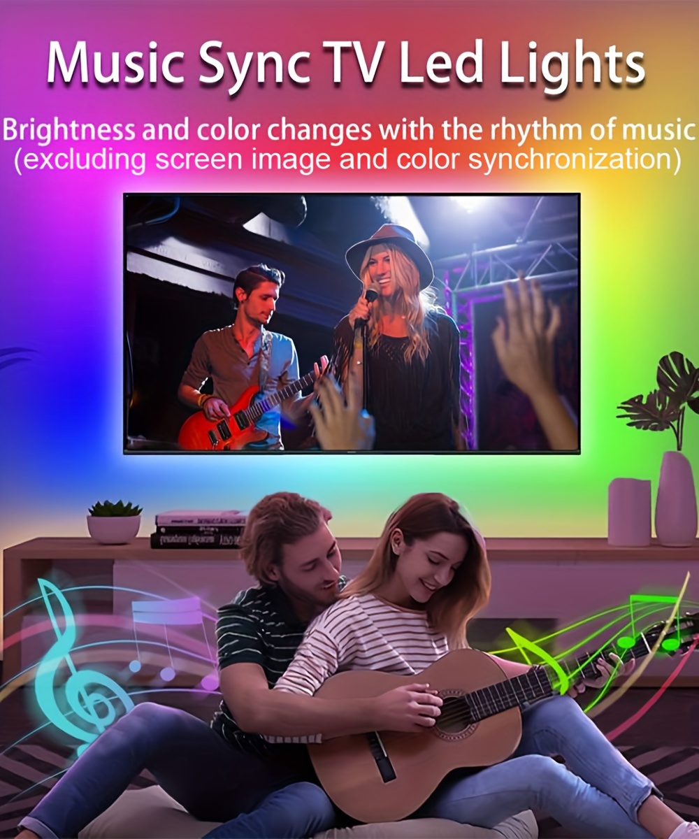 RGB+IC LED Strip Light with App Control, 3-Key Remote, Multi-Mode Dimming, Music Sync, USB Powered, Non-Waterproof, Built-in Mic, for PC, TV, Bedroom, Dining, Living, Gaming, Bar, Party - Indoor Use, 99.97cm-10.0meter