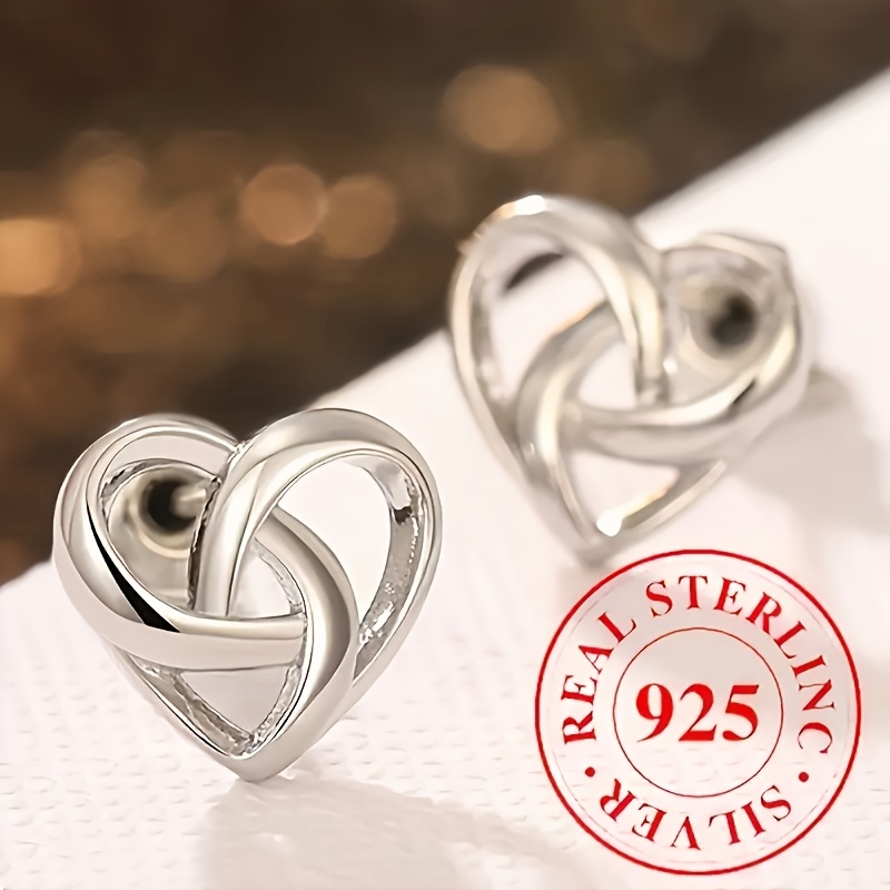 S925 Sterling Silvery Heart-shaped Celtic Knot Earrings - 1.7g Daily Casual Wear, Engagement, Wedding, Romantic Date, High-end Jewelry, Best Gift For