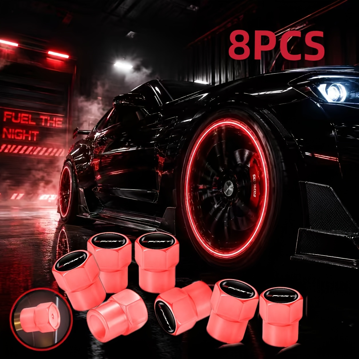 TEMU New Style Luminous Valve Caps With Car Patterns, Upgraded , Premium 8pcs Set. Suitable For Types Of Vehicles Including Cars, Sedans, Bicycles,