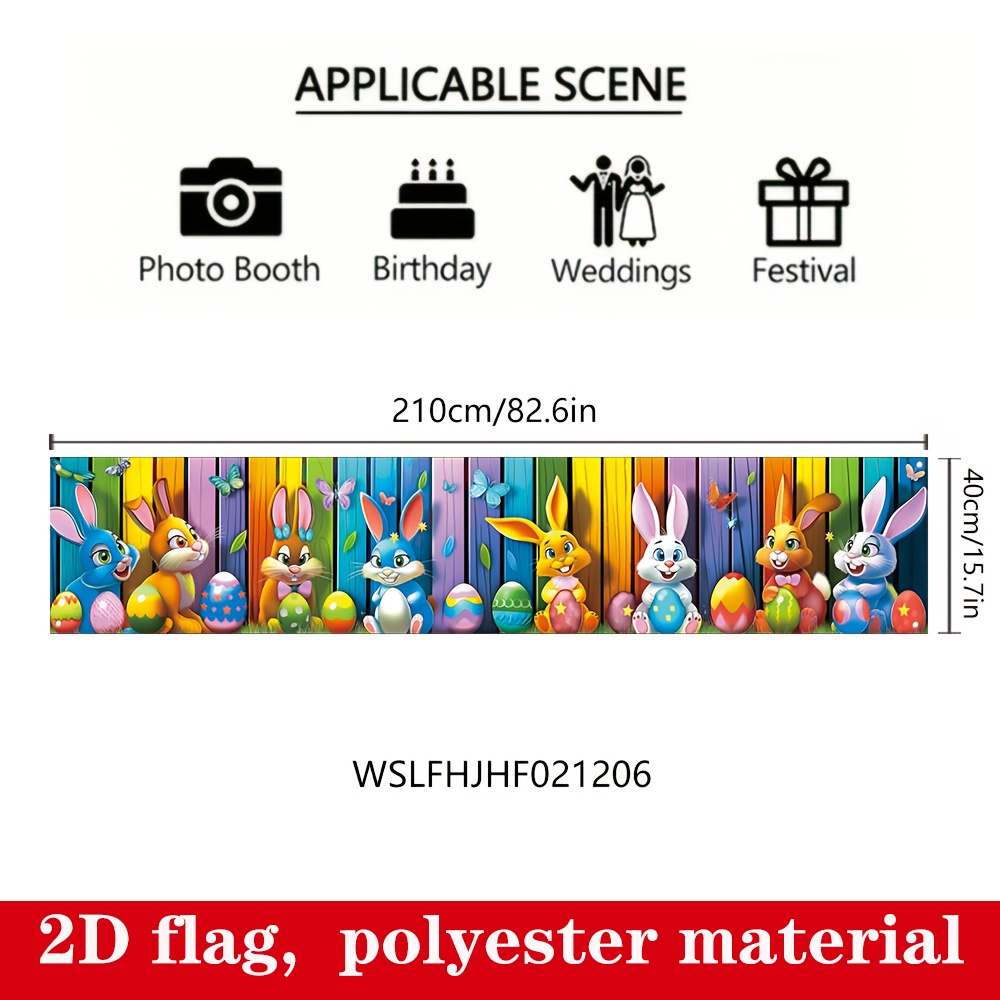 Image of 1pc, 2d Flag Easter Banner, 210cm * 40cm/82.6in * 15.7in, Polyester Material, Easter Background Banner Suitable For Large Party Supplies And Gift Entrances, Rooms, Garden Wall Decorations