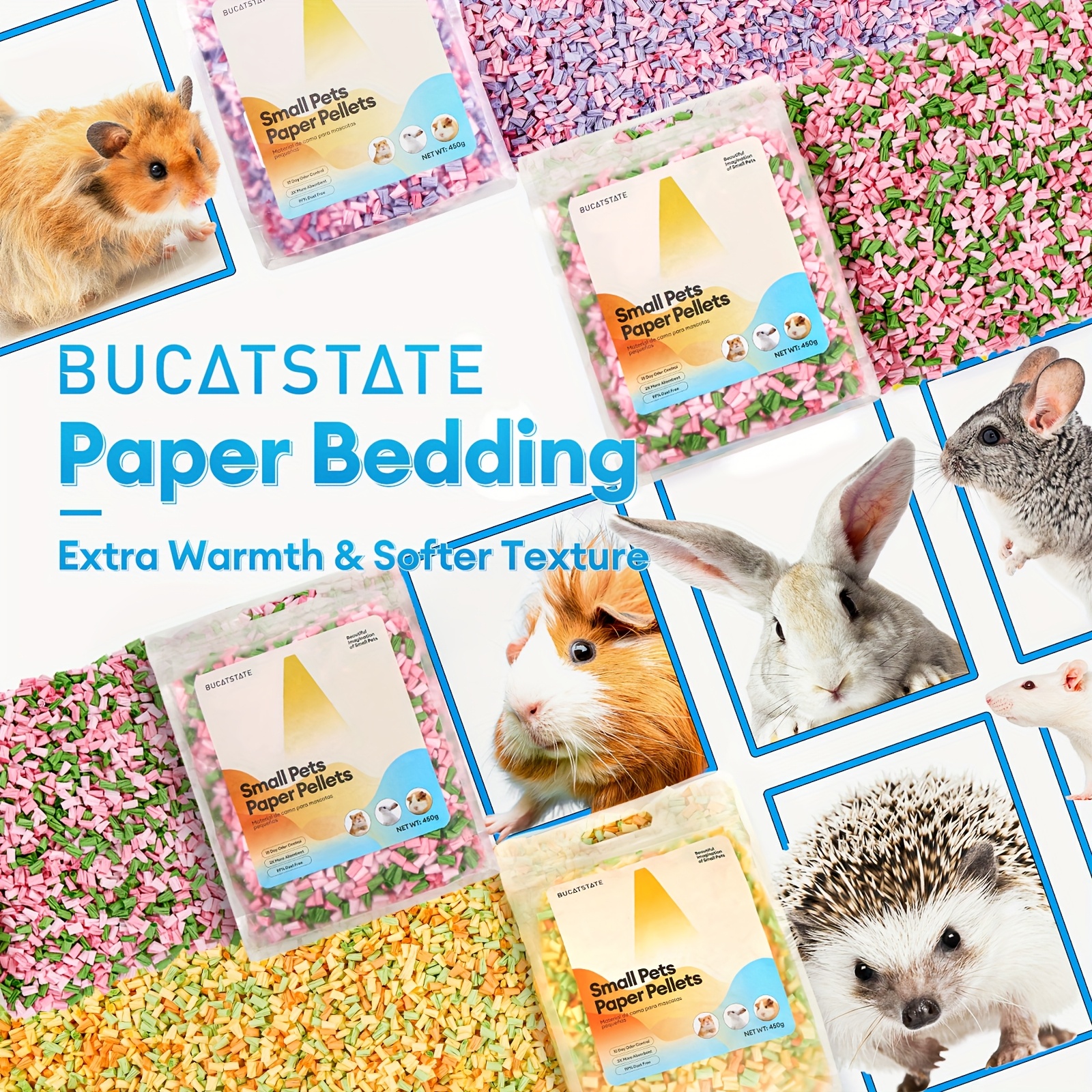 BUCATSTATE Hamster Paper Pellet Bedding, 450G - Free from Dust, Highly Absorbent, Odorless Litter for Small Pets. Ideal for Syrian Hamsters, Dwarf Hamsters, Gerbils, Mice, Lemmings, Degus, Reptiles, And Birds