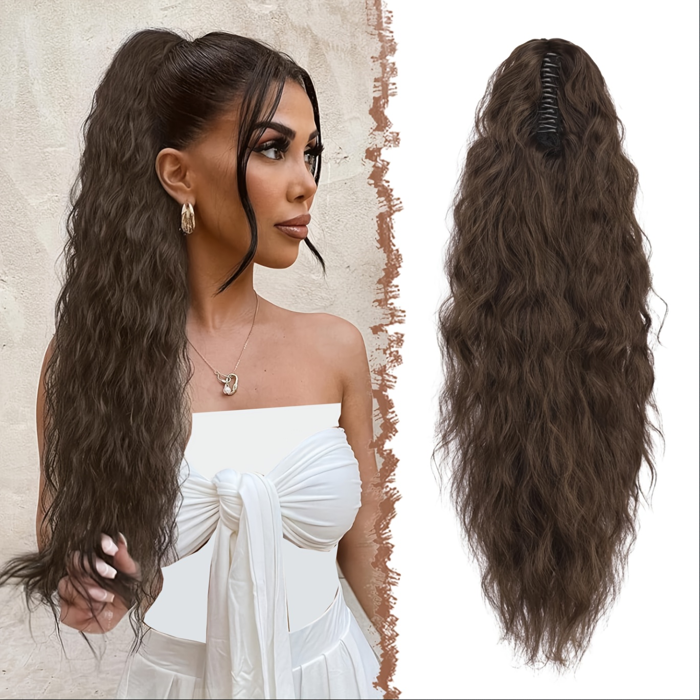 Barsdar Clip-on Ponytail, Long Wavy Curly Synthetic Hair Extension With Claw Clip For Women, 65cm In