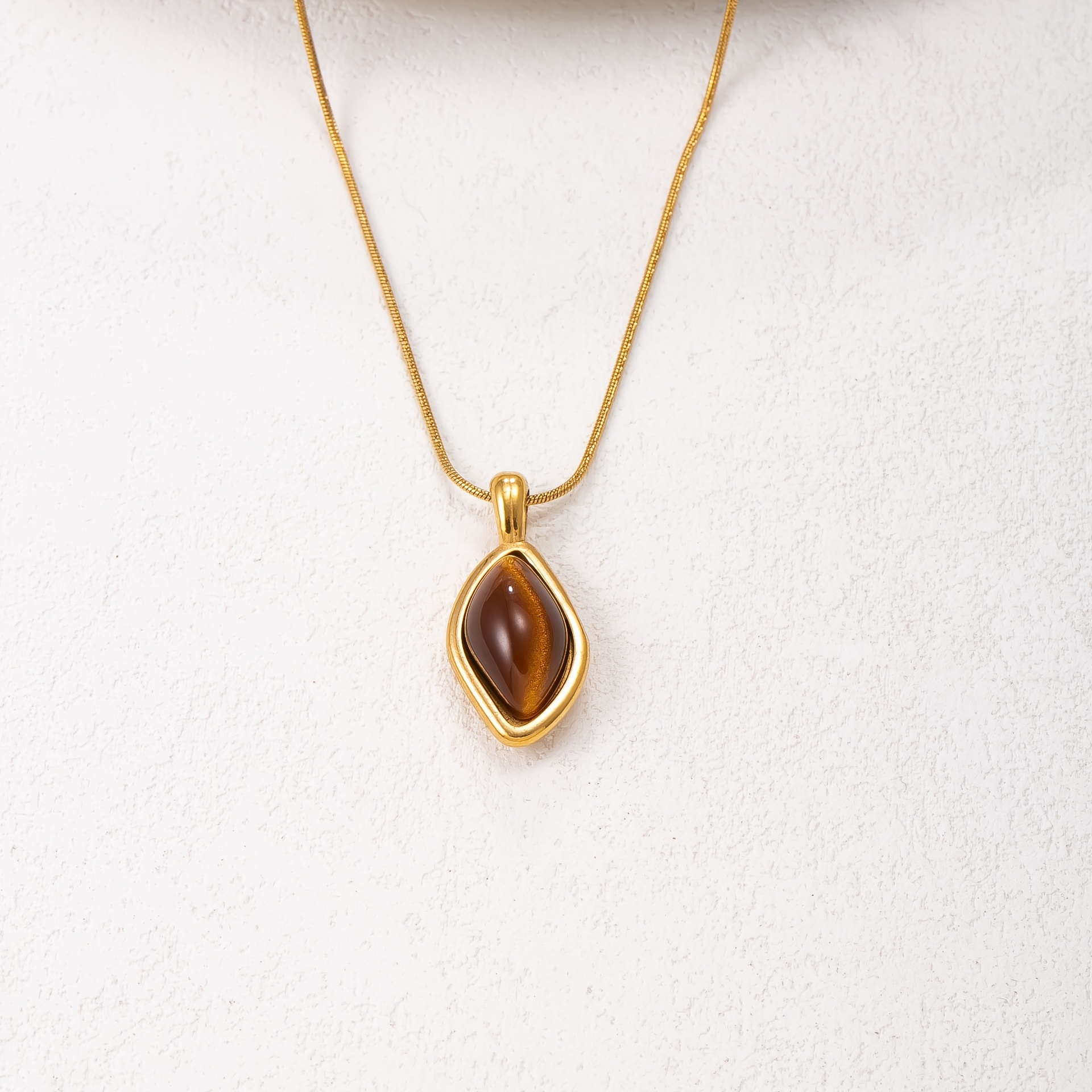 TEMU 1pc 304 Stainless Steel Pendant Snake Bone Necklace, Inlaid With Eye Stone, Oval Irregular Geometric