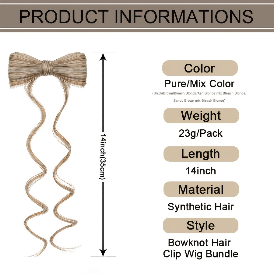 14inch 35cm bowknot synthetic hairpiece with ponytail cute natural curly hair clip in hair extensions styling clip decorative hair clip hairpieces highlight   bleach blonde   for women daily party dating christmas use details 3