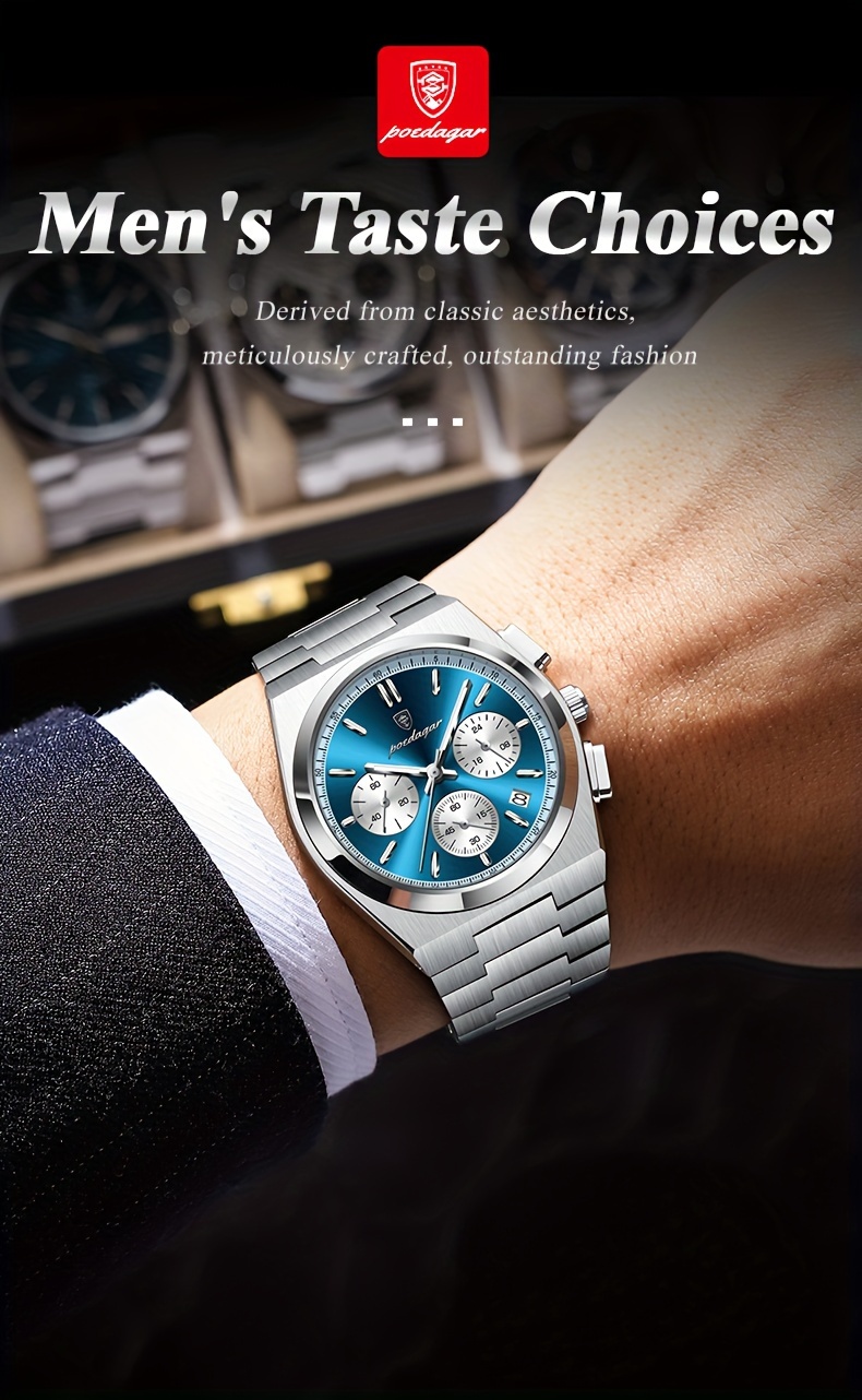 high end business luxury stainless steel quartz watch mens waterproof luminous calendar chronograph wristwatch details 8