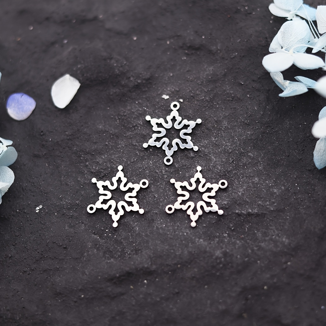 3pcs Stainless Steel Snowflake Charms Fit Jewelry Making Christmas Pendant Necklace Earrings Handmade Craft