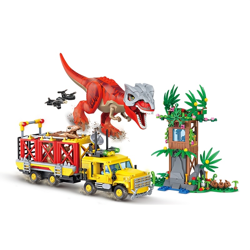 Red T-Rex Attacks Dinosaur Transport Truck Model
