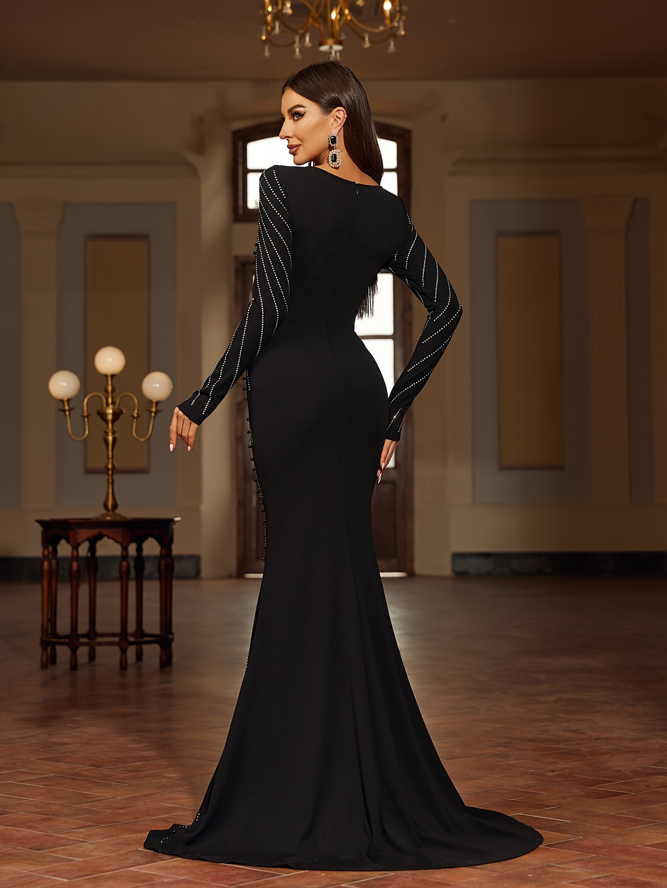 farm rio black dress Black Pearl Beaded Satin Wedding Dress Mermaid Long Sleeve Pageant Dre –  SELINADRESS