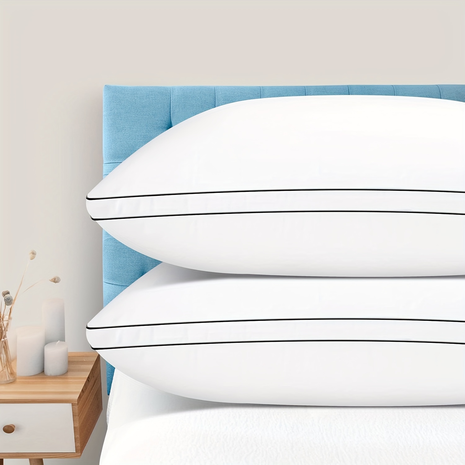 

2-piece Sleep Pillow Cores With Breathable Pillowcase Medium Support For Side, Back, And Abdominal Sleep, Hotel Series