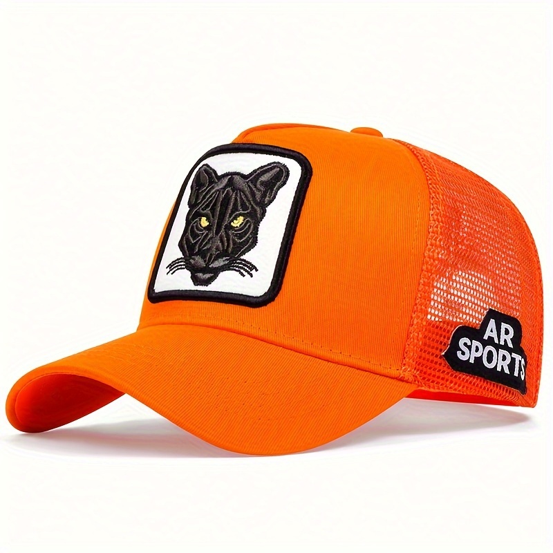 TEMU Men's Cat Embroidery Baseball Trucker Hat Animal Mesh Outdoor Adjustable Sun Hat Casual Suitable For Spring Summer Travel Beach Party