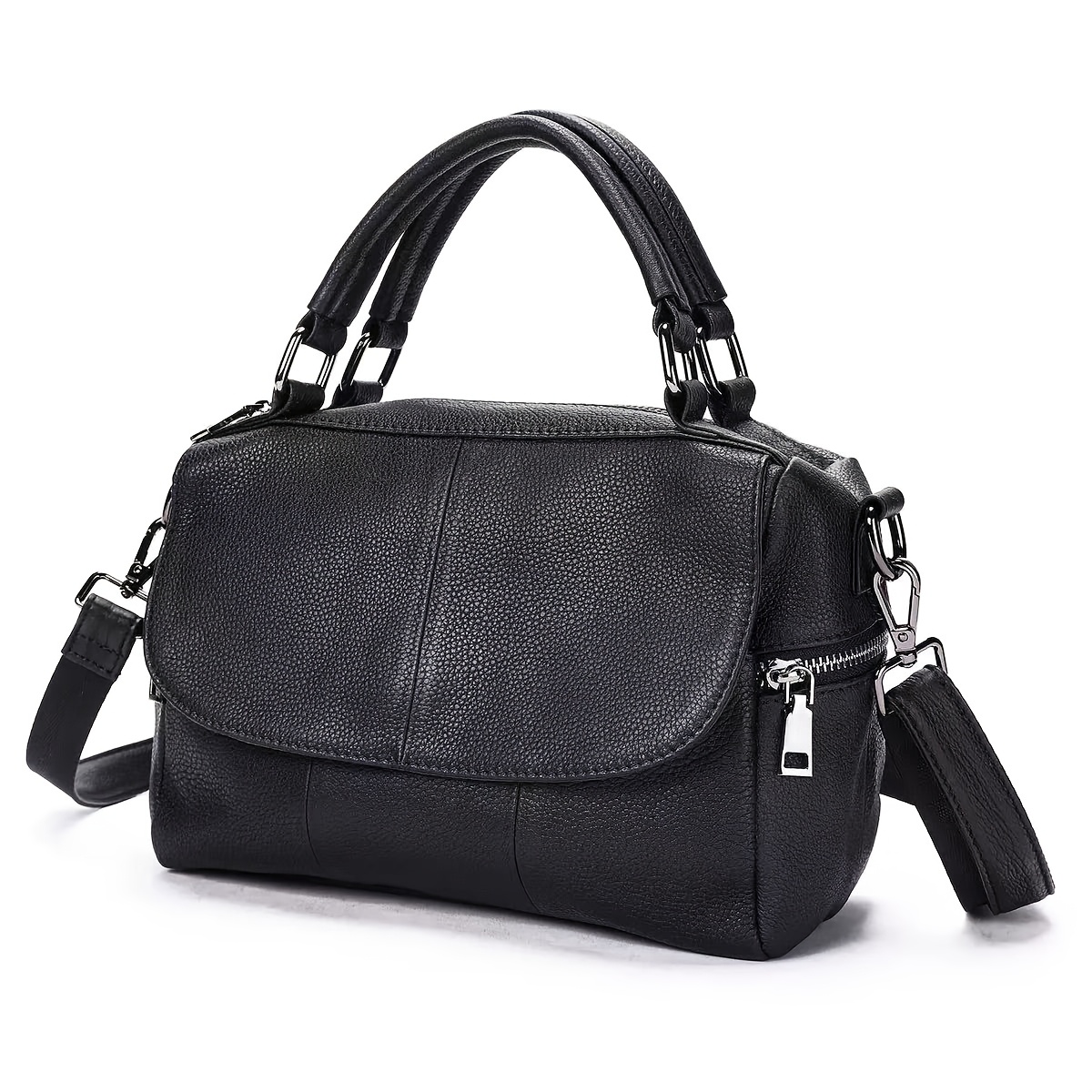 Genuine Full Grain Cowhide Top Handle Bag For Women, Soft Genuine Leather Large Capacity Crossbody Purse With Detachable Strap, Vintage Multi Pocket Handbag For Work Use